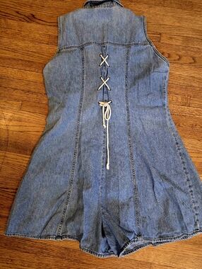 Carolina Blues By Carolina Colours Denim Lace Up Romper Dress Shorts Set